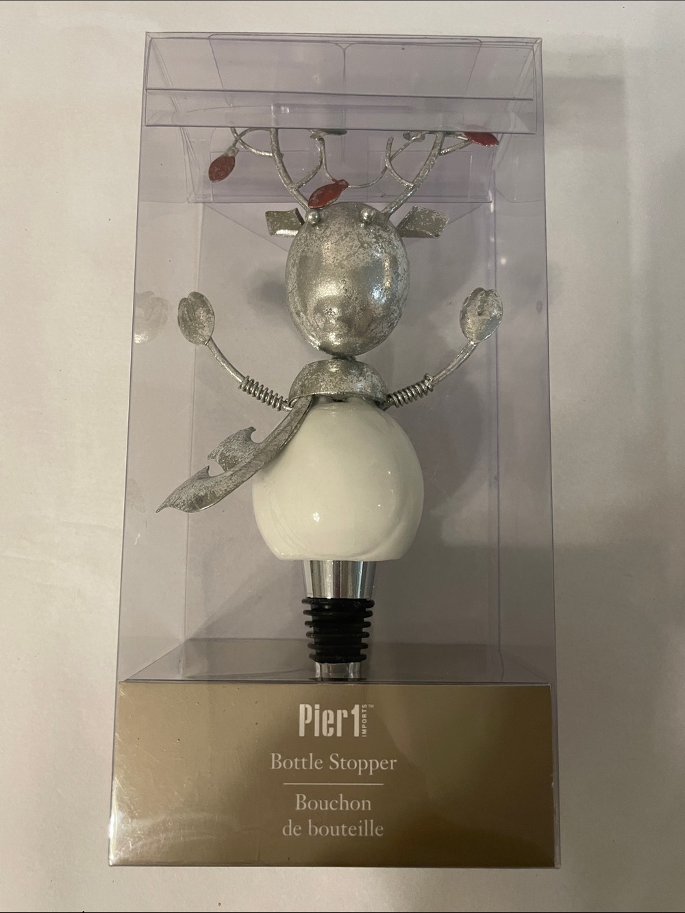 Pier 1 Reindeer Christmas Wine Bottle Stopper Holiday Decor New in Box